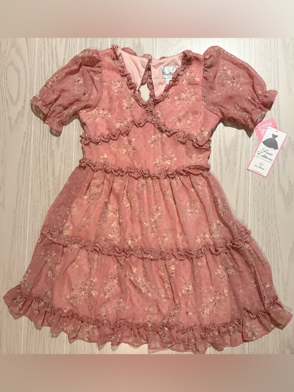 Rare Editions‎ Pink Floral Dress Girls 16 Ruffle Tiered Chiffon Necklace NWT - Picture 2 of 16